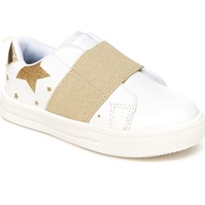 White and Gold Slip On Sneaker Size 5 Toddler